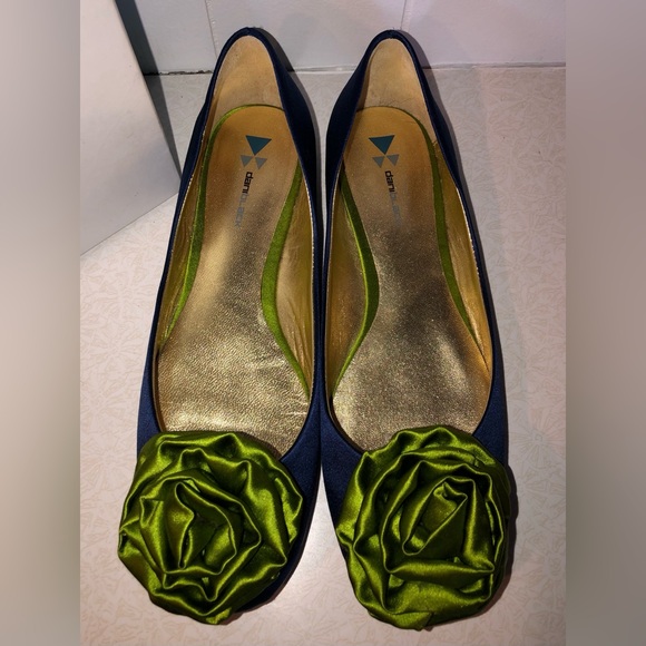 Anthropologie Dani Black Mimosa Navy Satin Skimmers / Flats - Size 8 - Picture 2 of 7